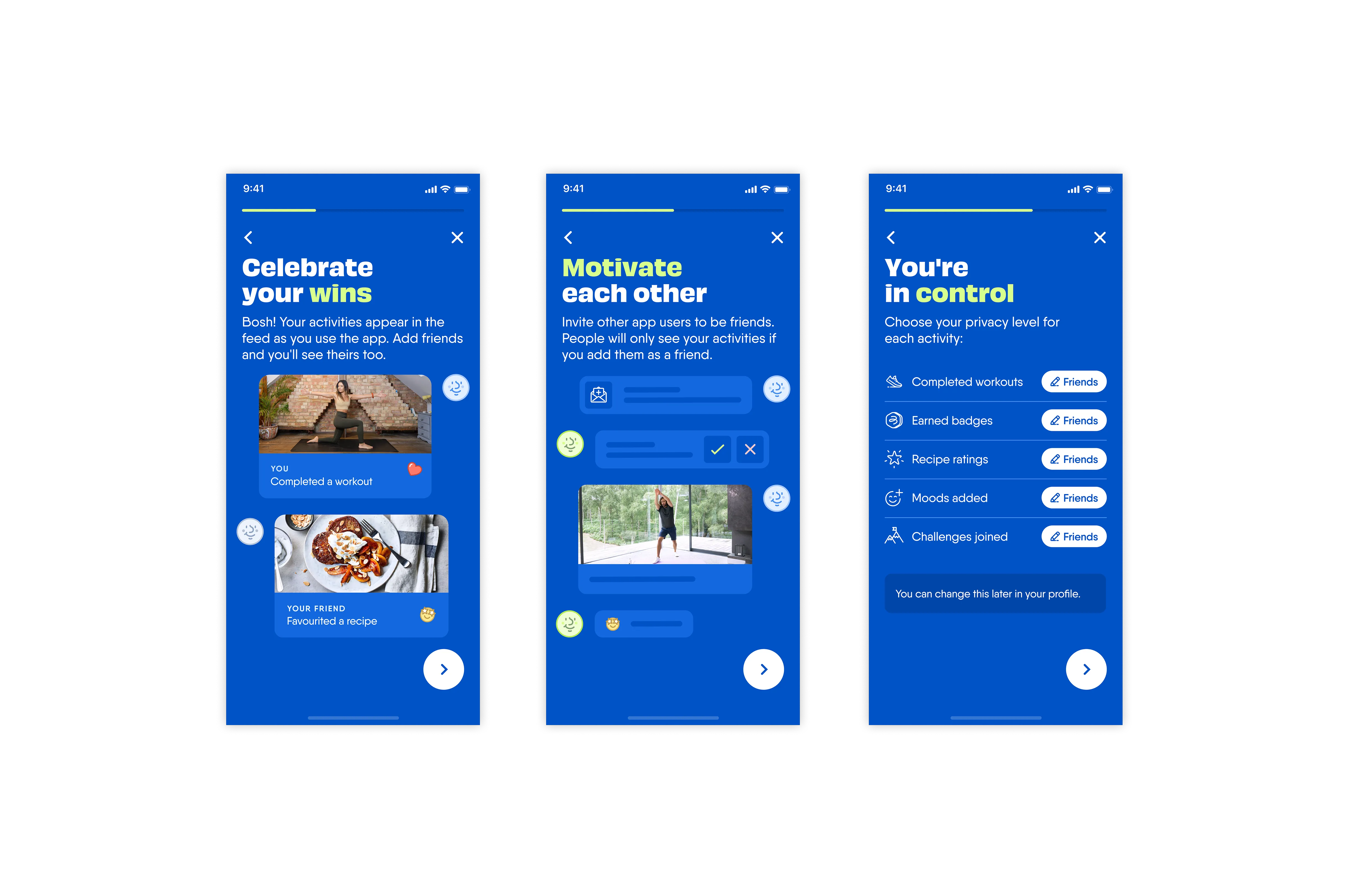 screenshots showing the onboarding screens for the community feature