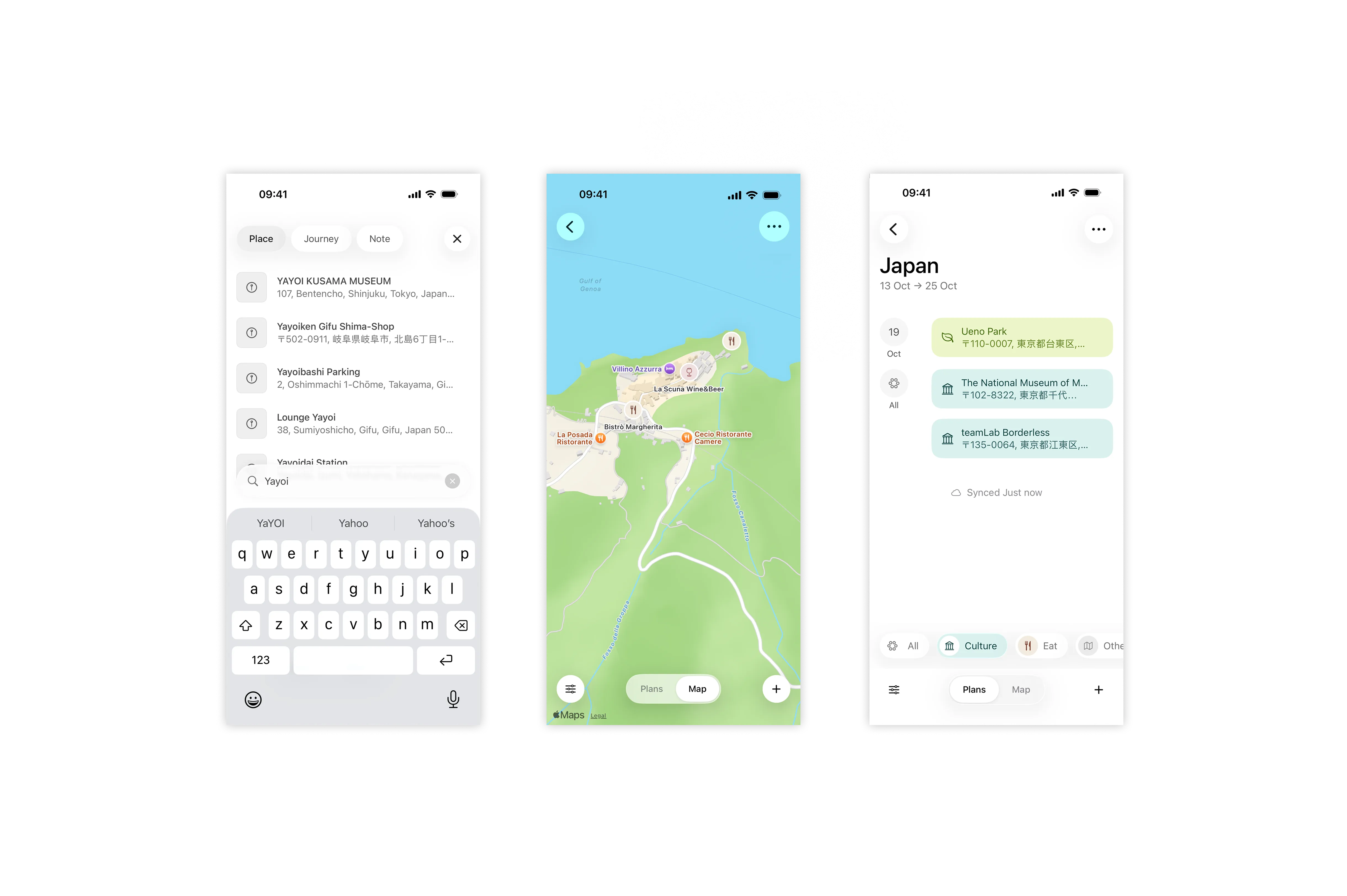 Production screenshots showcasing the add plan, map, and filter screen. 