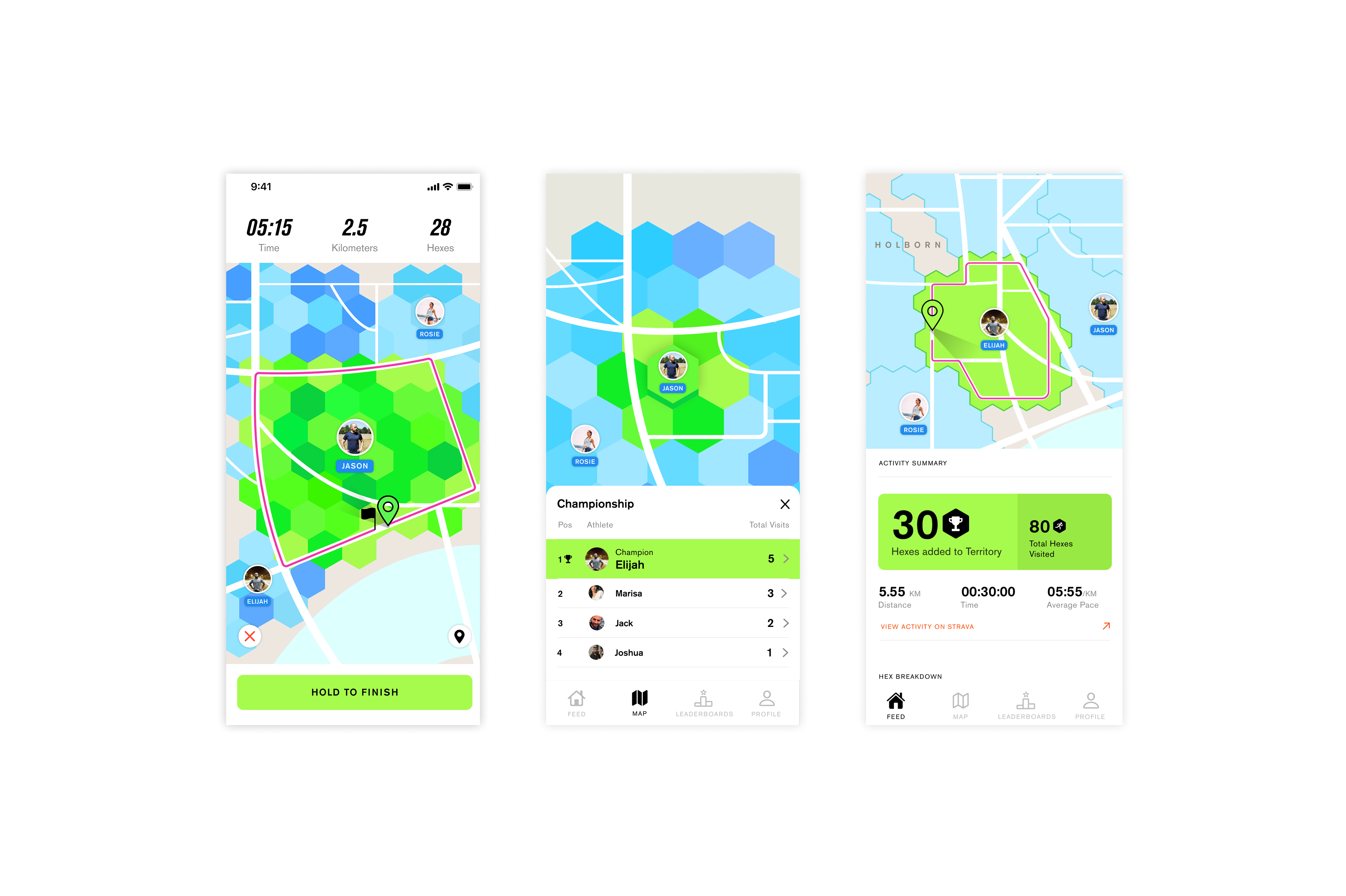 3 screenshots of the Stride map showing competition between players